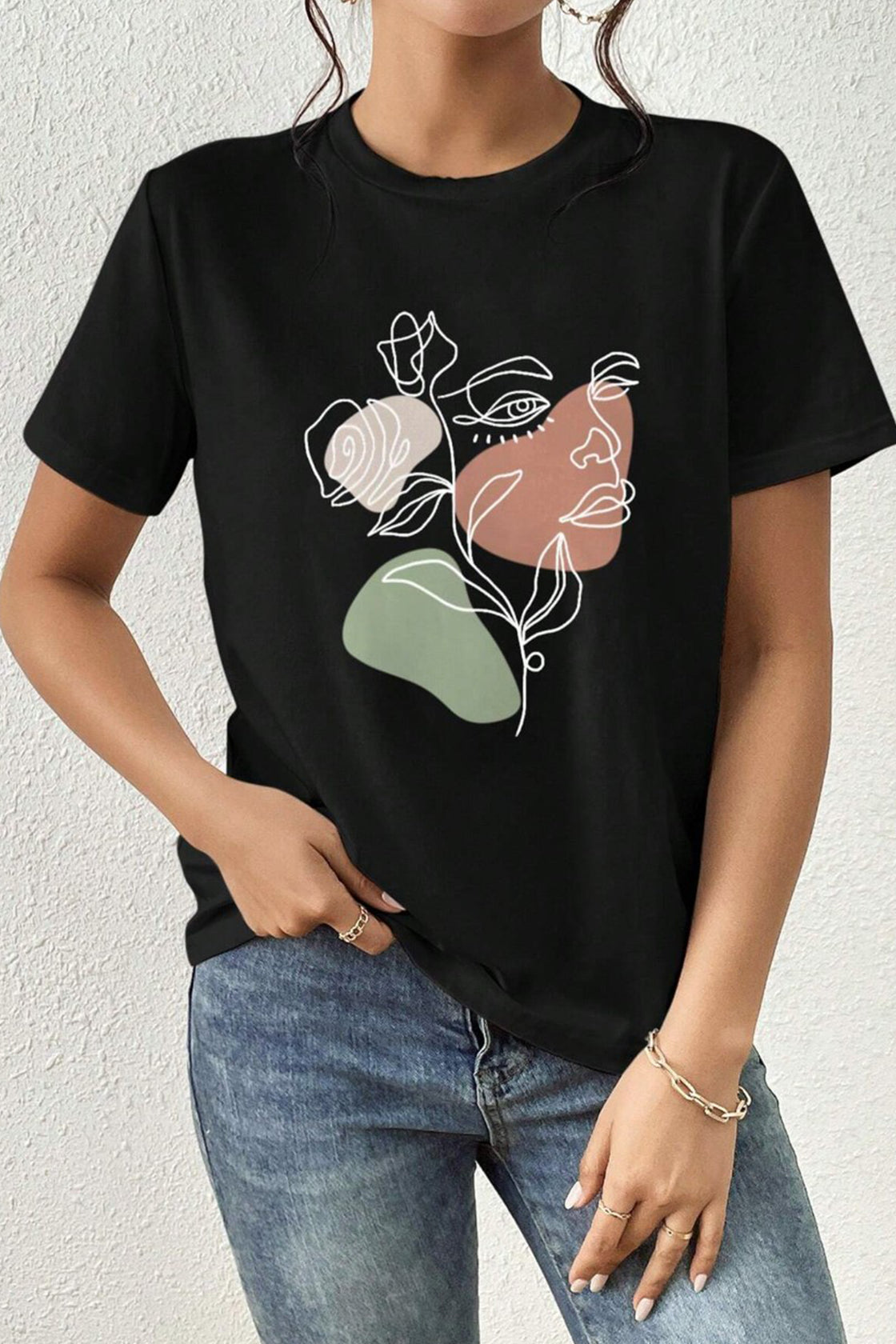 Black Abstract Faces T‑Shirt