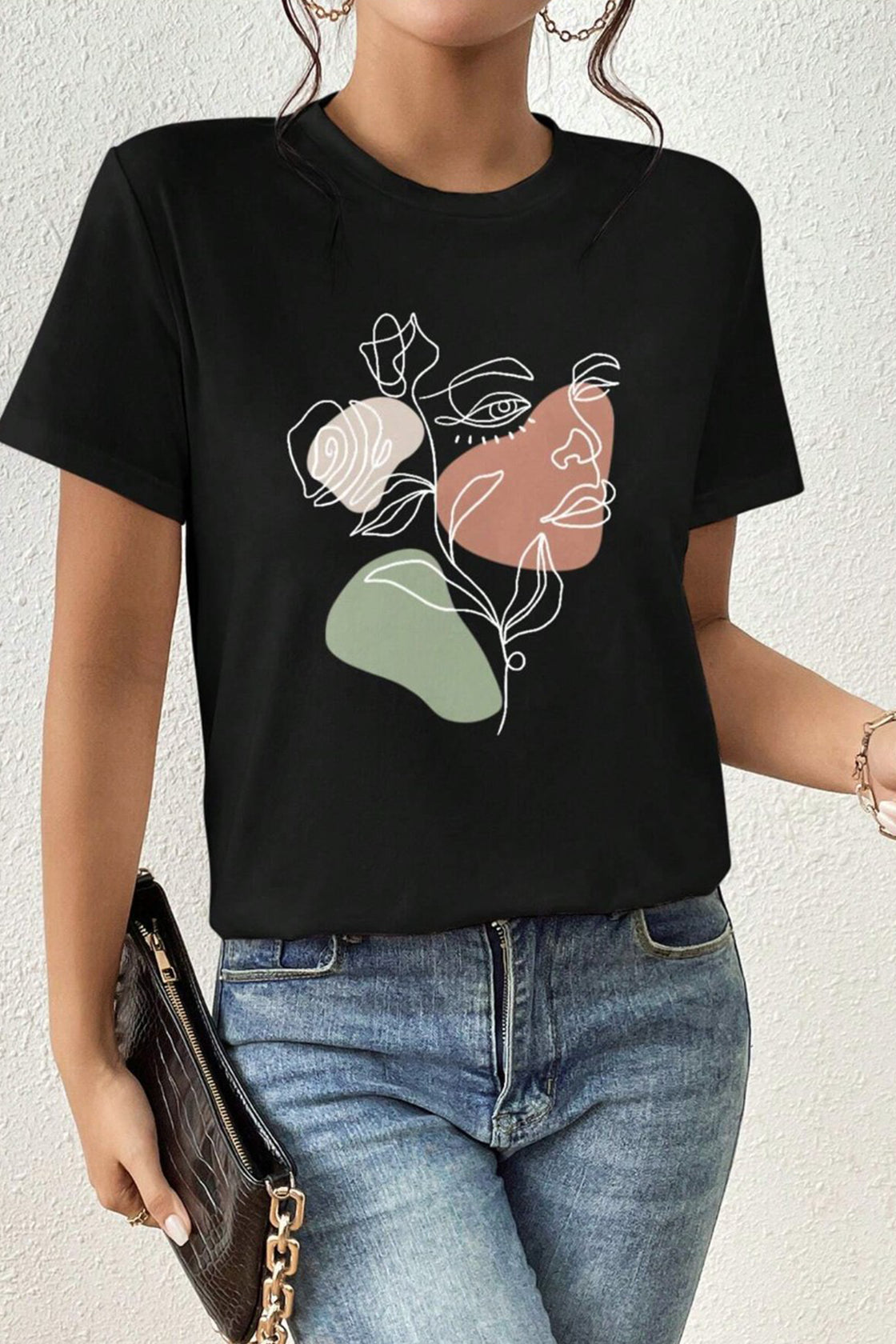 Black Abstract Faces T‑Shirt