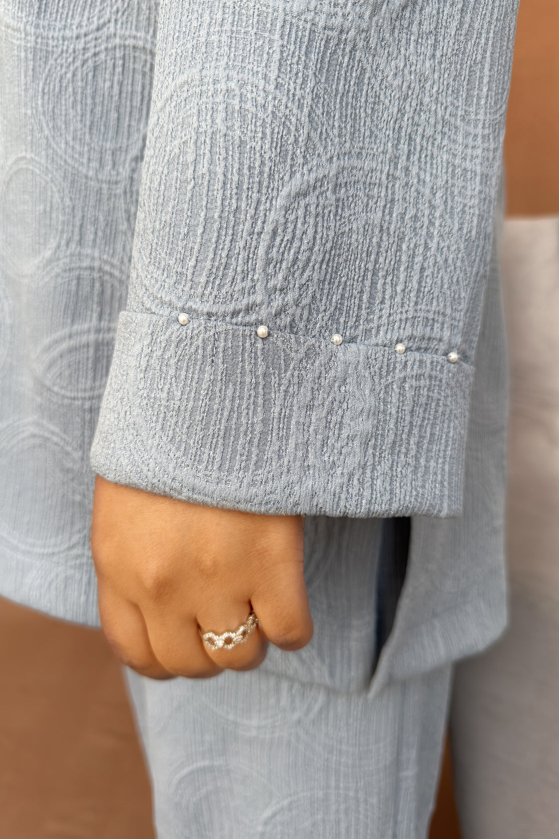 SKY Blue Co‑ord set with Pearl Embellished