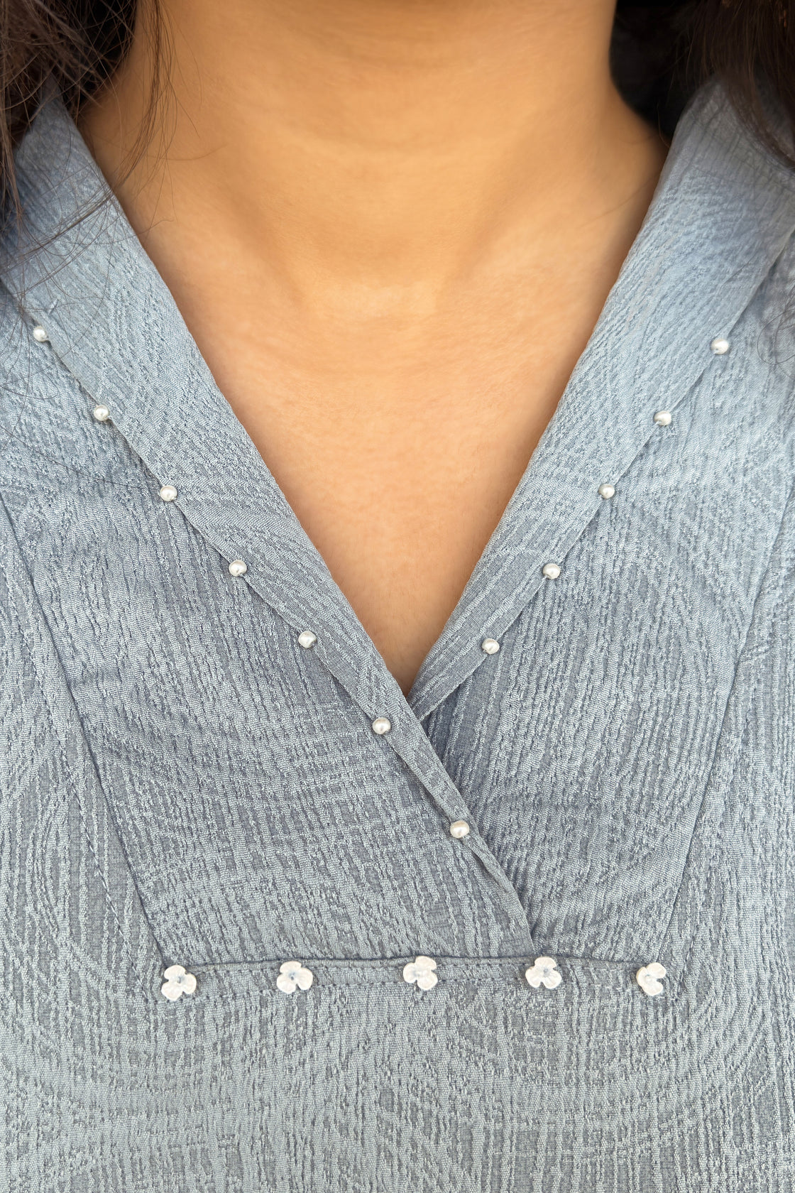 SKY Blue Co‑ord set with Pearl Embellished