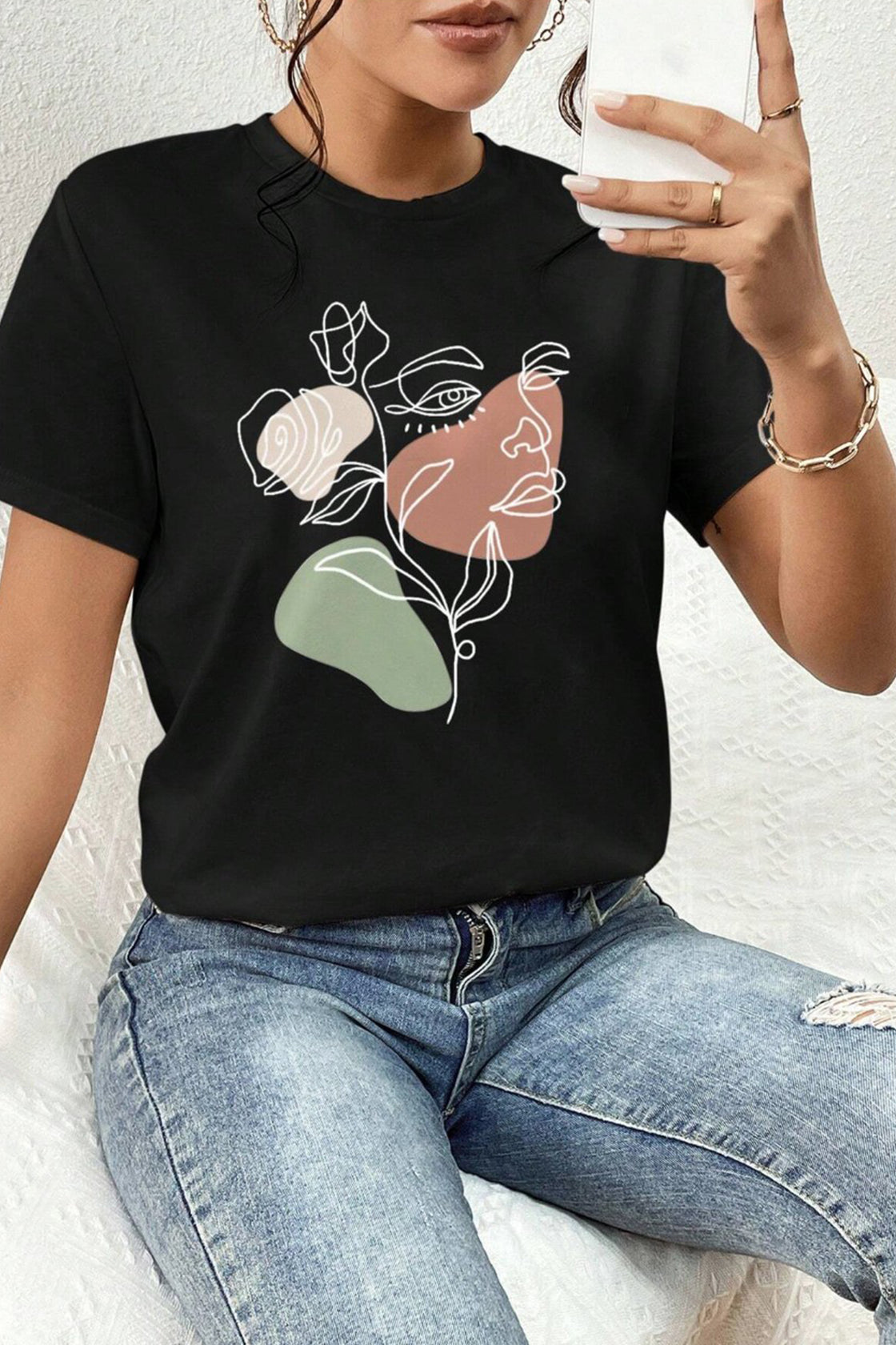 Black Abstract Faces T‑Shirt