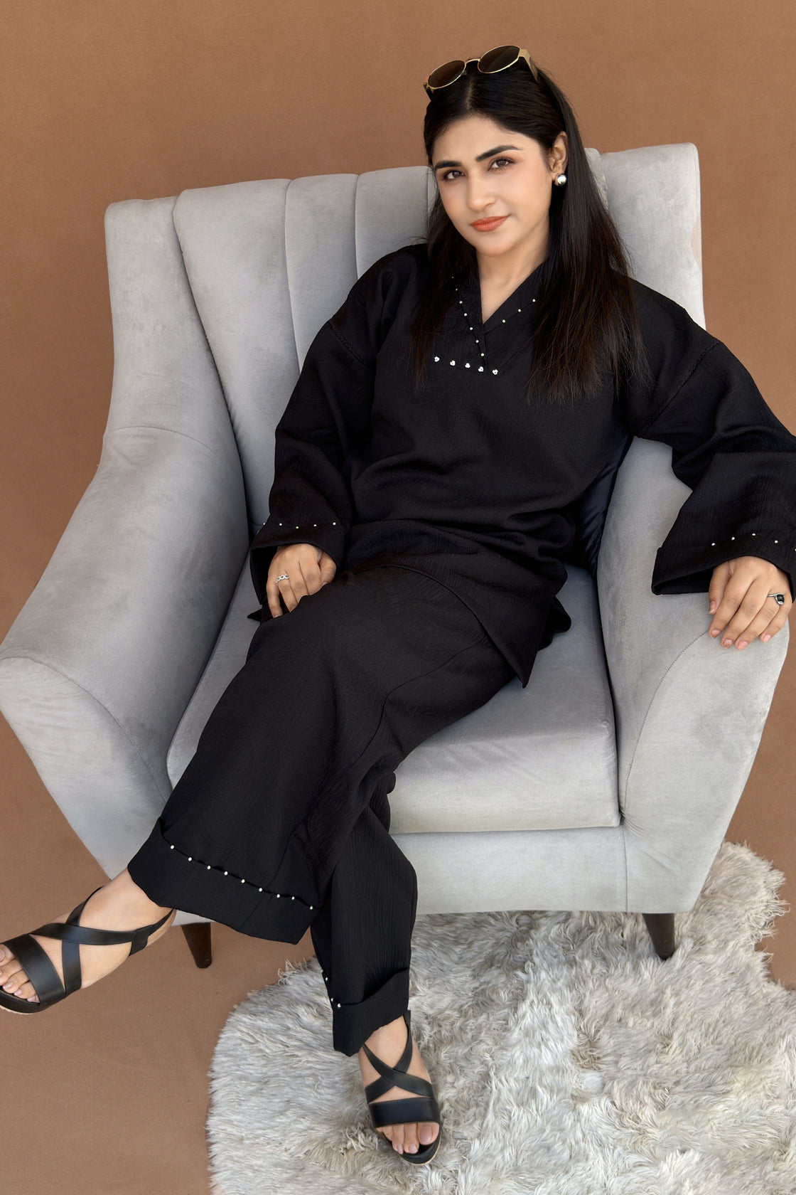 Black Co‑ord set with Pearl Embellished