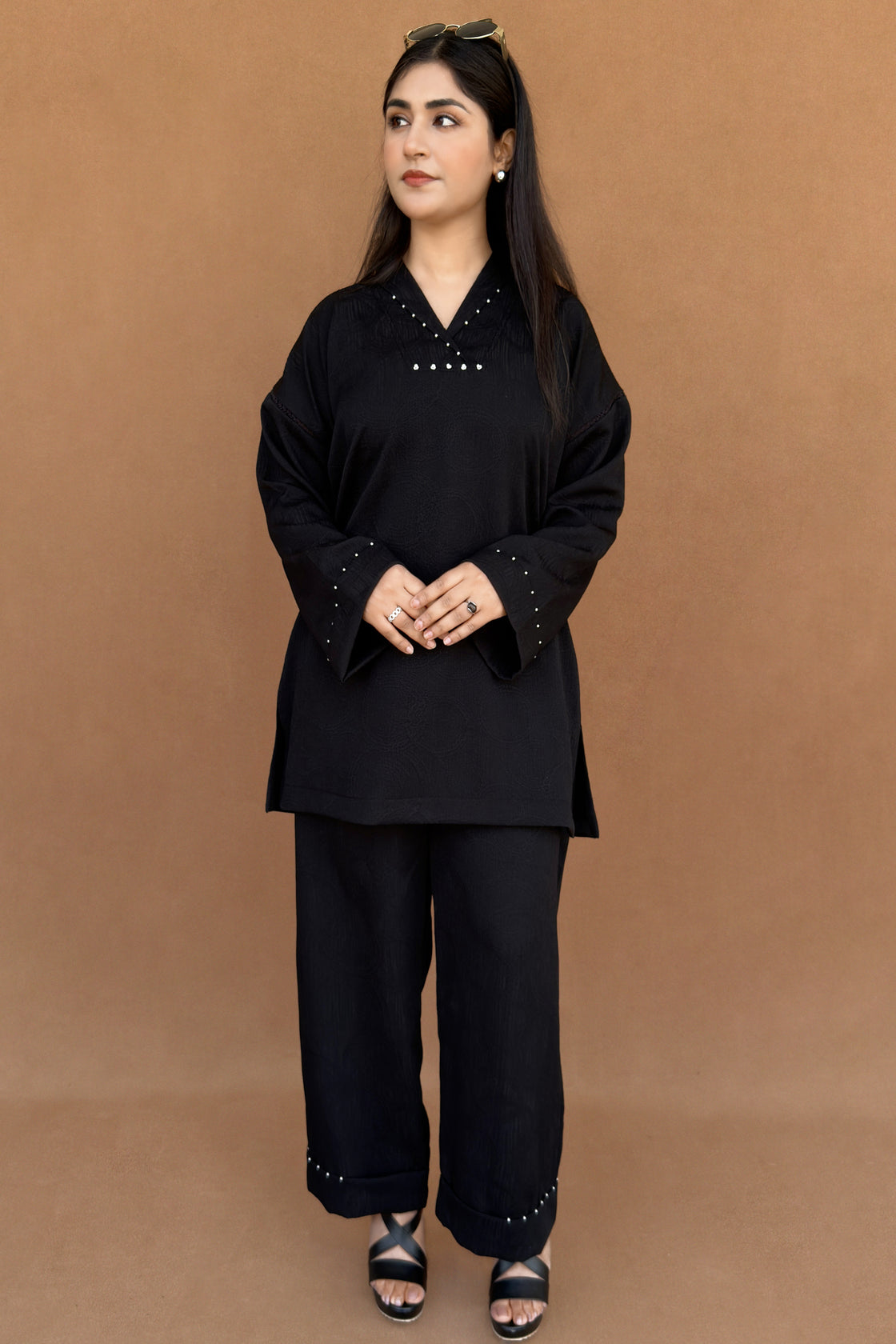 Black Co‑ord set with Pearl Embellished