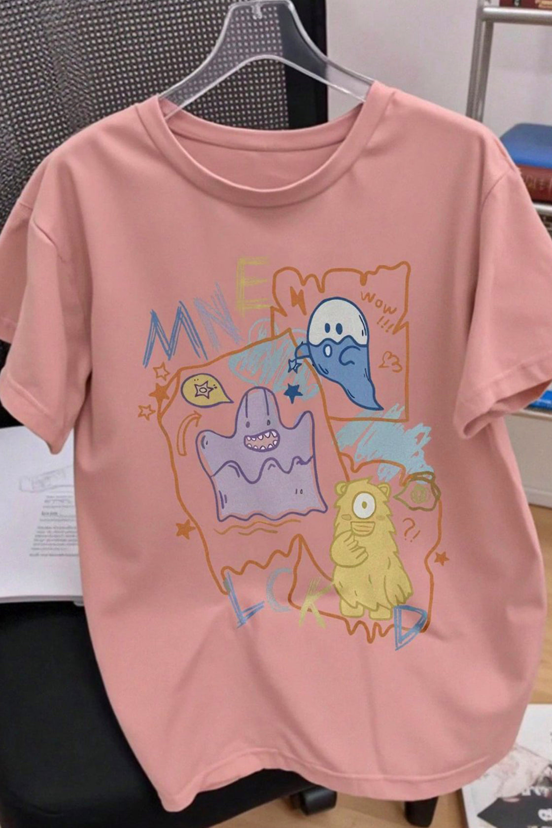 Funky Monster Graphic Shirt in peach pink