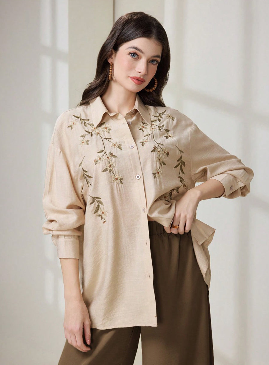 Beige Embroidered Elegance Set