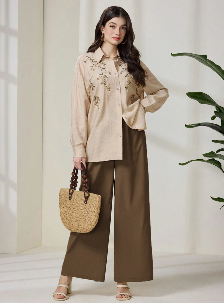 Beige Embroidered Elegance Set