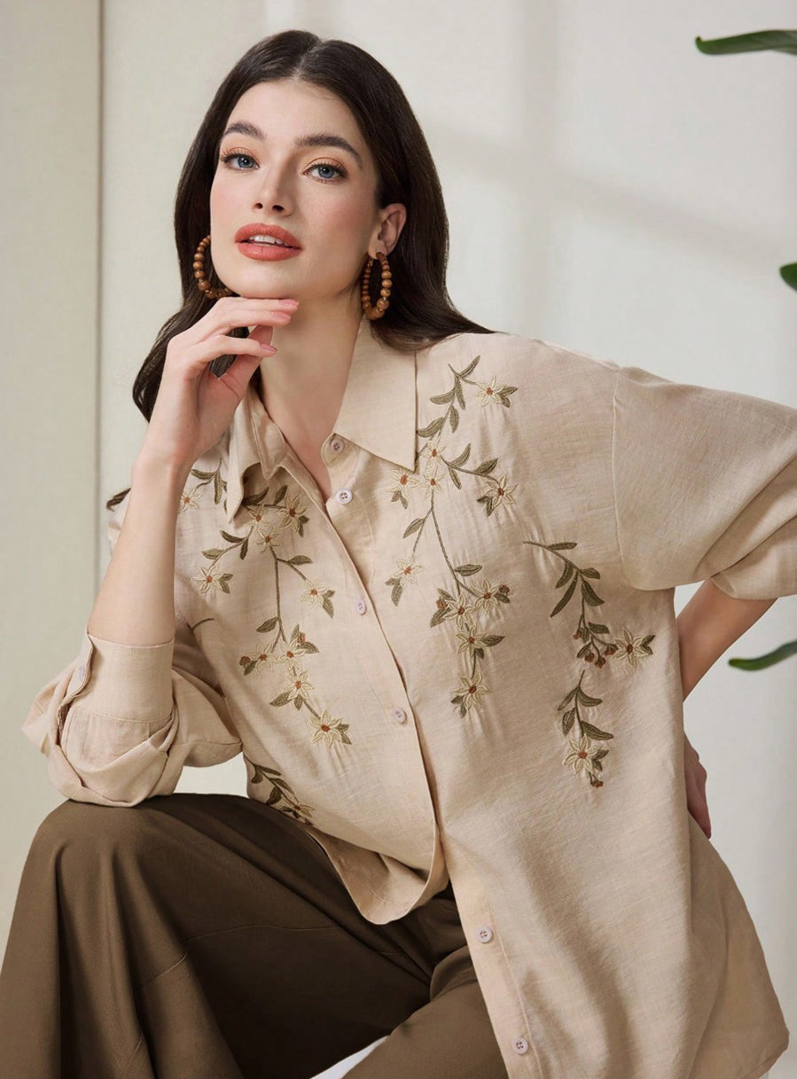 Beige Embroidered Elegance Set