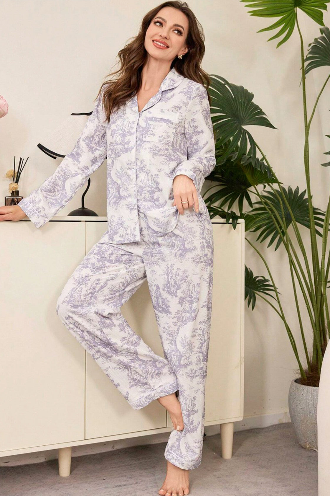 Lavender-toile patterned pajama set