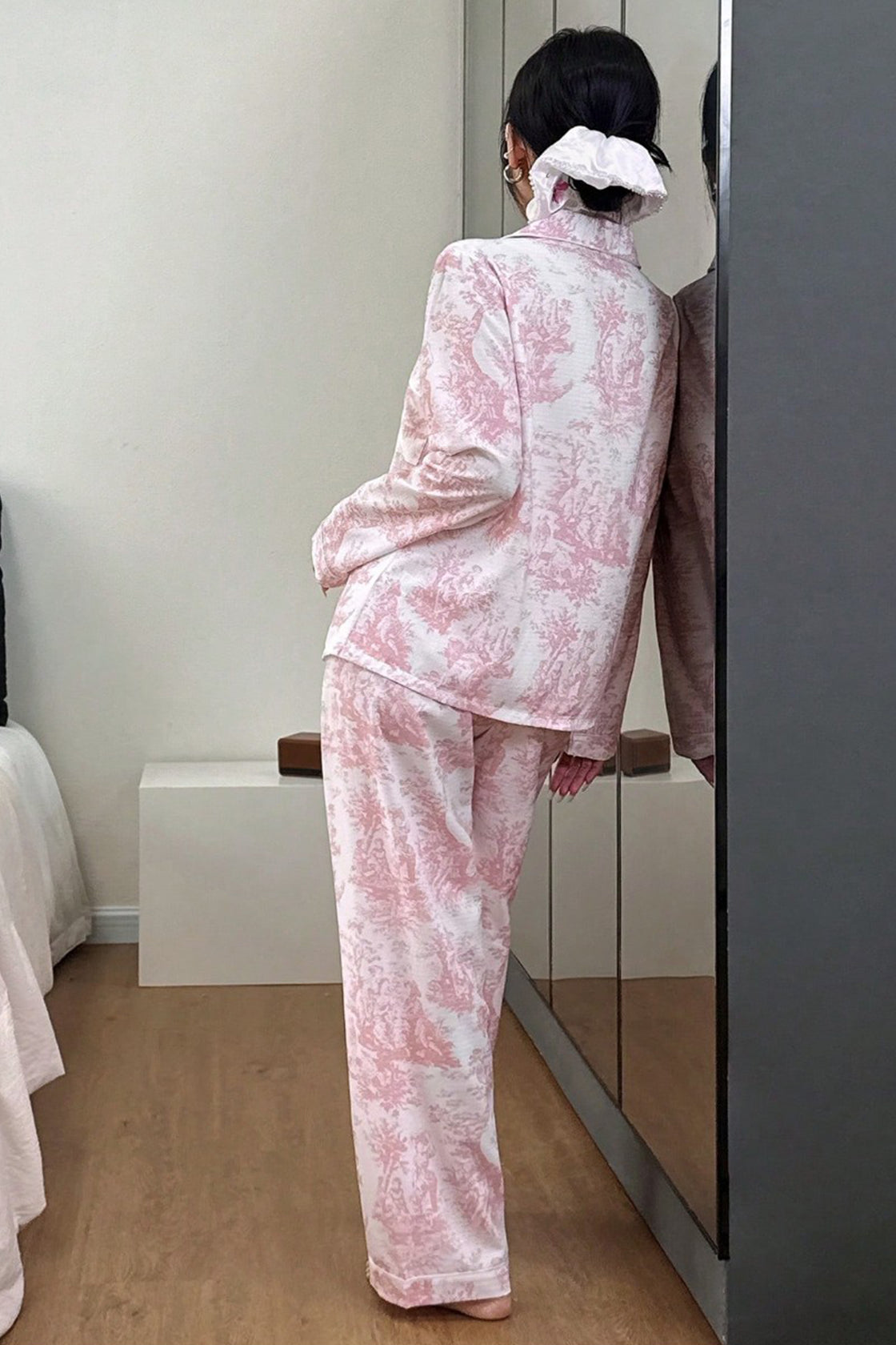 Pink and white floral pajama set (shirt and pants)