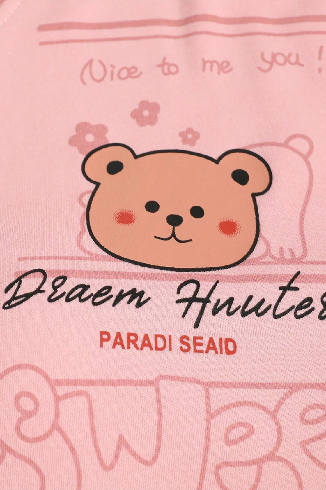 Pink cartoon‑bear printed  night suit.