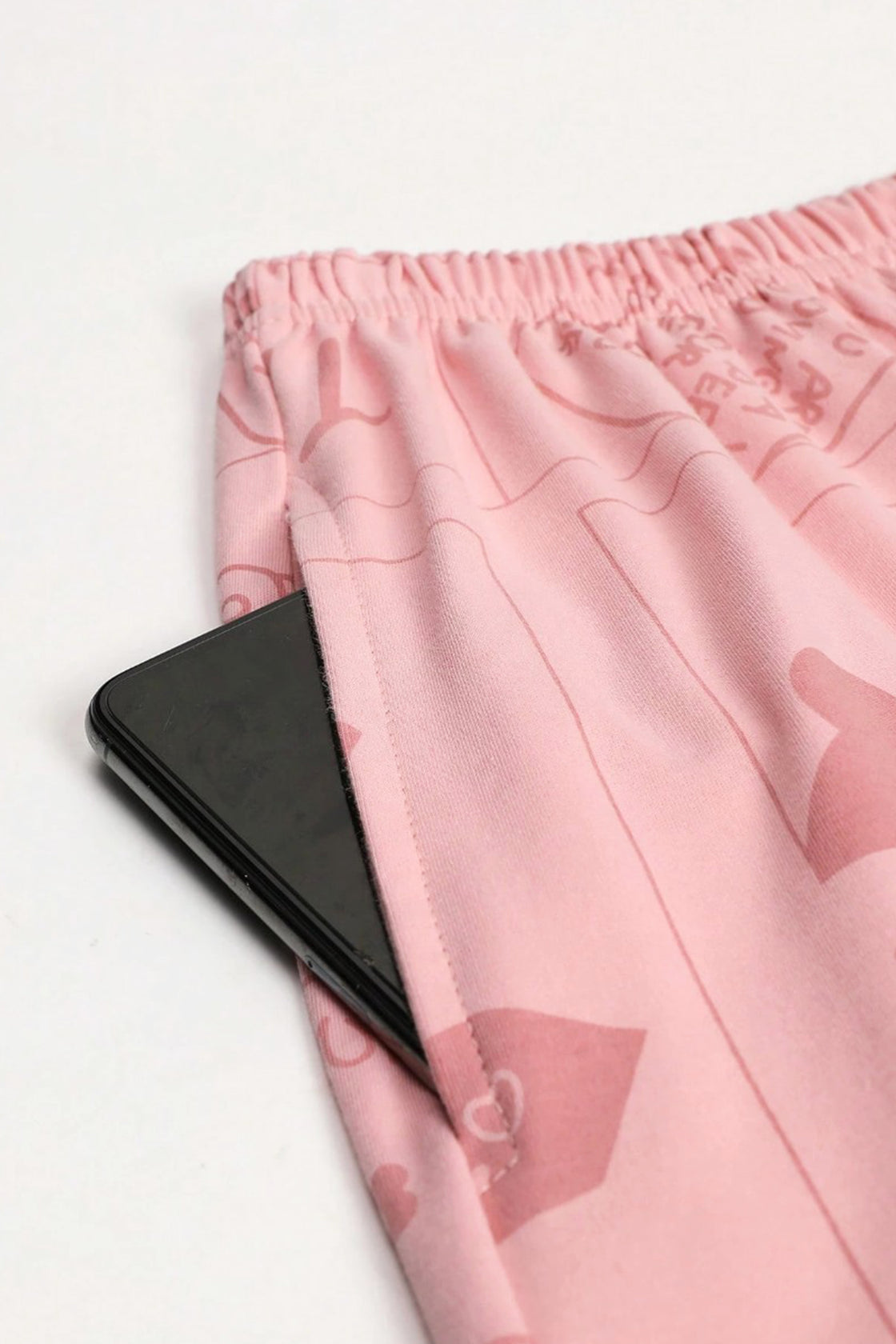 Pink cartoon‑bear printed  night suit.