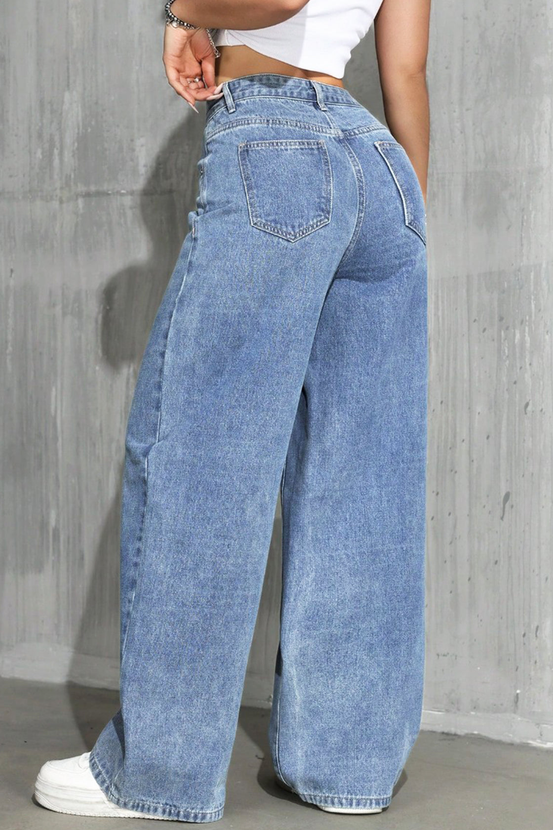 Baggy or flare jeans,  color is blue denim